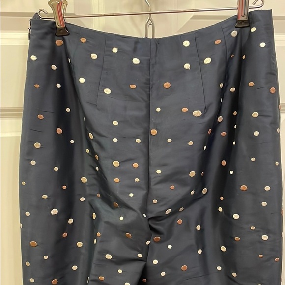 Talbots Pure Silk Polka Dot Ankle Pants Navy Gold & Silver EUC Dressy Evening - Picture 5 of 16
